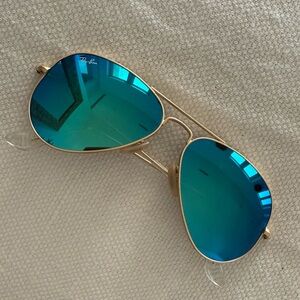 Ray-Ban Gold Frame Sunglasses with Teal Lenses